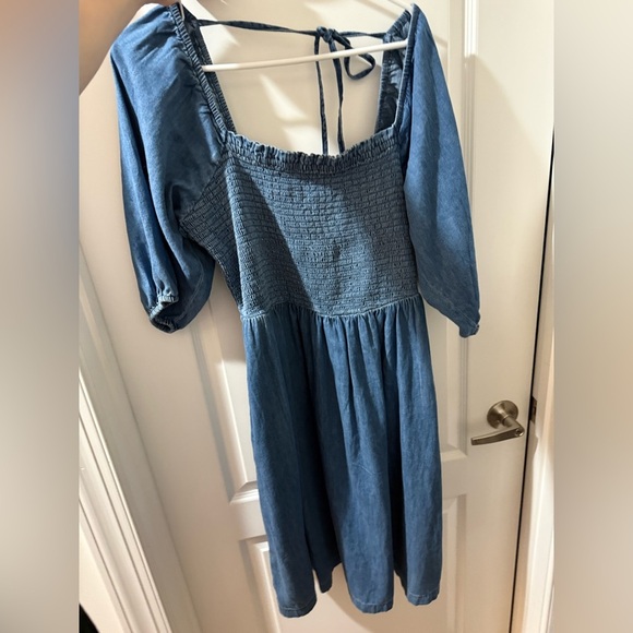 NWT Gap Cotton puff sleeve smocked denim boho y2k Cottagecore mini dress XLT - Picture 3 of 8